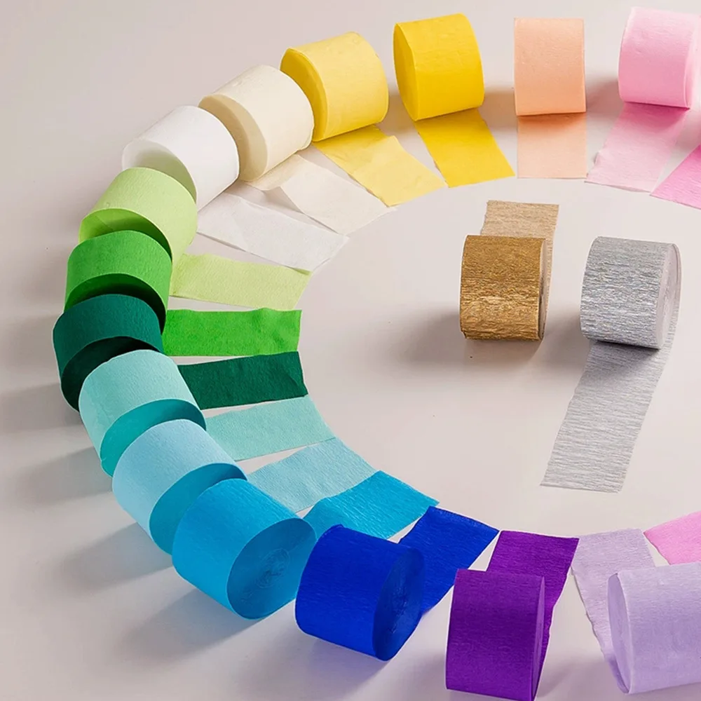 3/6 Stück 4,5 cm Regenbogen-Krepppapierbänder für Hochzeit, Geburtstag, Party, Hintergrunddekoration, bunte Krepppapier-Banddekoration – Detail 1