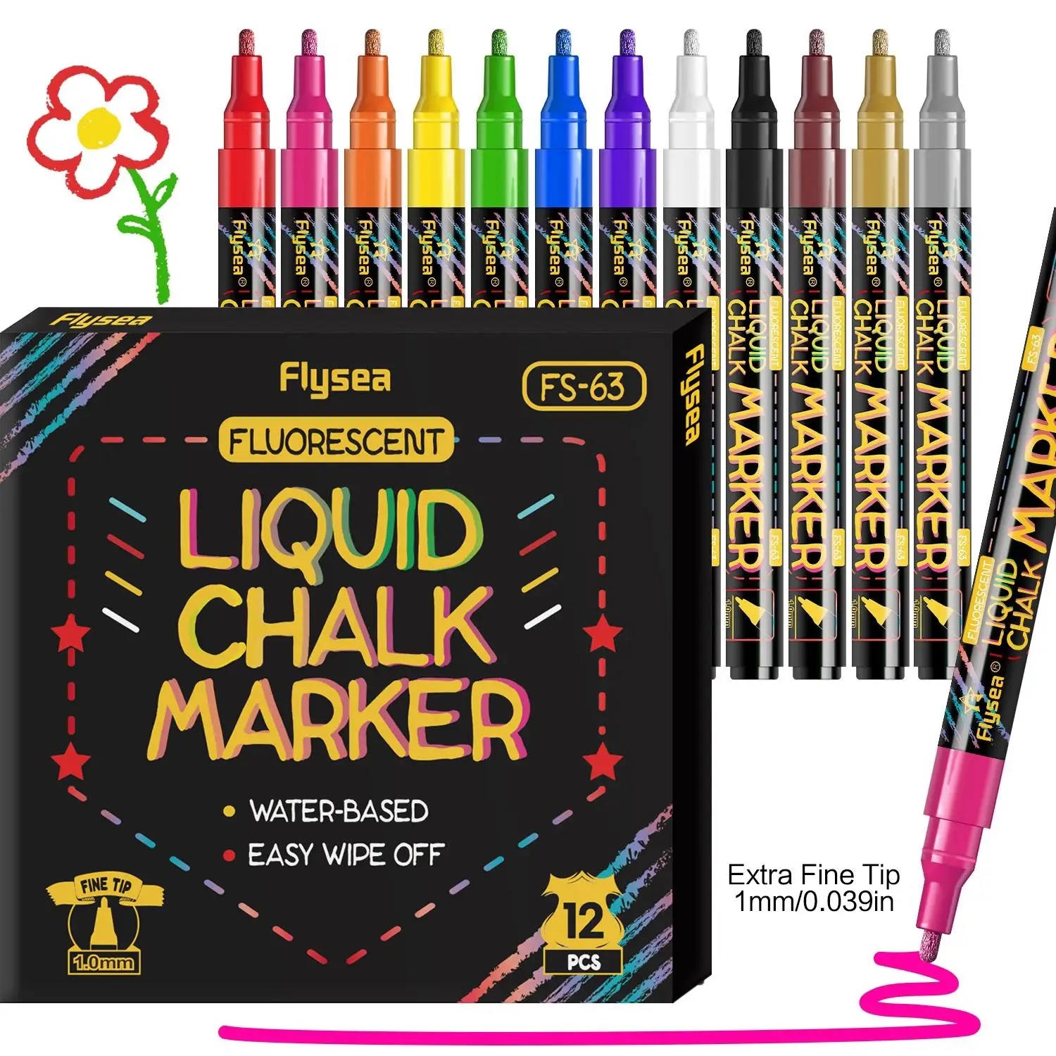 12/8 Color Liquid Chalk Markers, Erasable and Window Markers, Suitable for All Non-Porous Surfaces, Perfect for Restaurant Menu Boards, Coffee Boards, Blackboards, Whiteboards, Chalkboards, Led Writing Boards, Window Signs, Car Windows, Children's Art, School Assignments, Food Containers, Glass, Ceramic Cups, Etc., School Supplies, Essential for Back-To-School Season