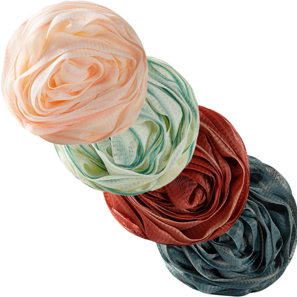 

Набор из 4 многоразовых мочалок-шаров для душа с ремешком для удобного хранения, отшелушивающие, для гладкой кожи, тщательное очищение