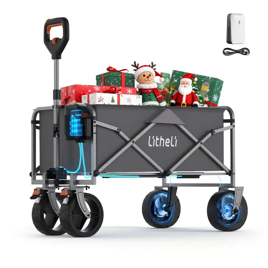 Carrello elettrico pieghevole con freni, carrello della spesa da 100 litri con ruote, carro pieghevole facile da trasportare per campeggio, giardinaggio, S