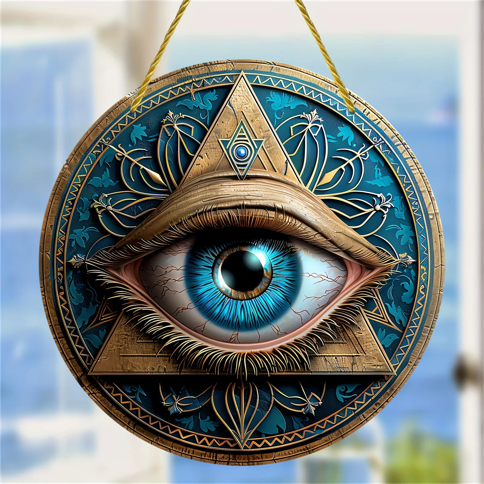 Pyramid Interior Eye Pendant, Acrylic Sign, Circular Sign, Wreath Decoration, Window, Porch, Wall, Home, Room Decoration