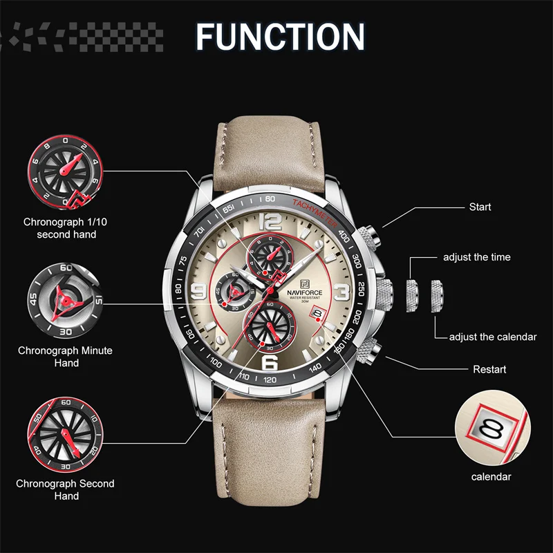 2022 Top Brand Luxury NAVIFORCE 100% Original Fashion Watch For Men Multifunction Sport Waterproof Man Quartz WristWatches Clock