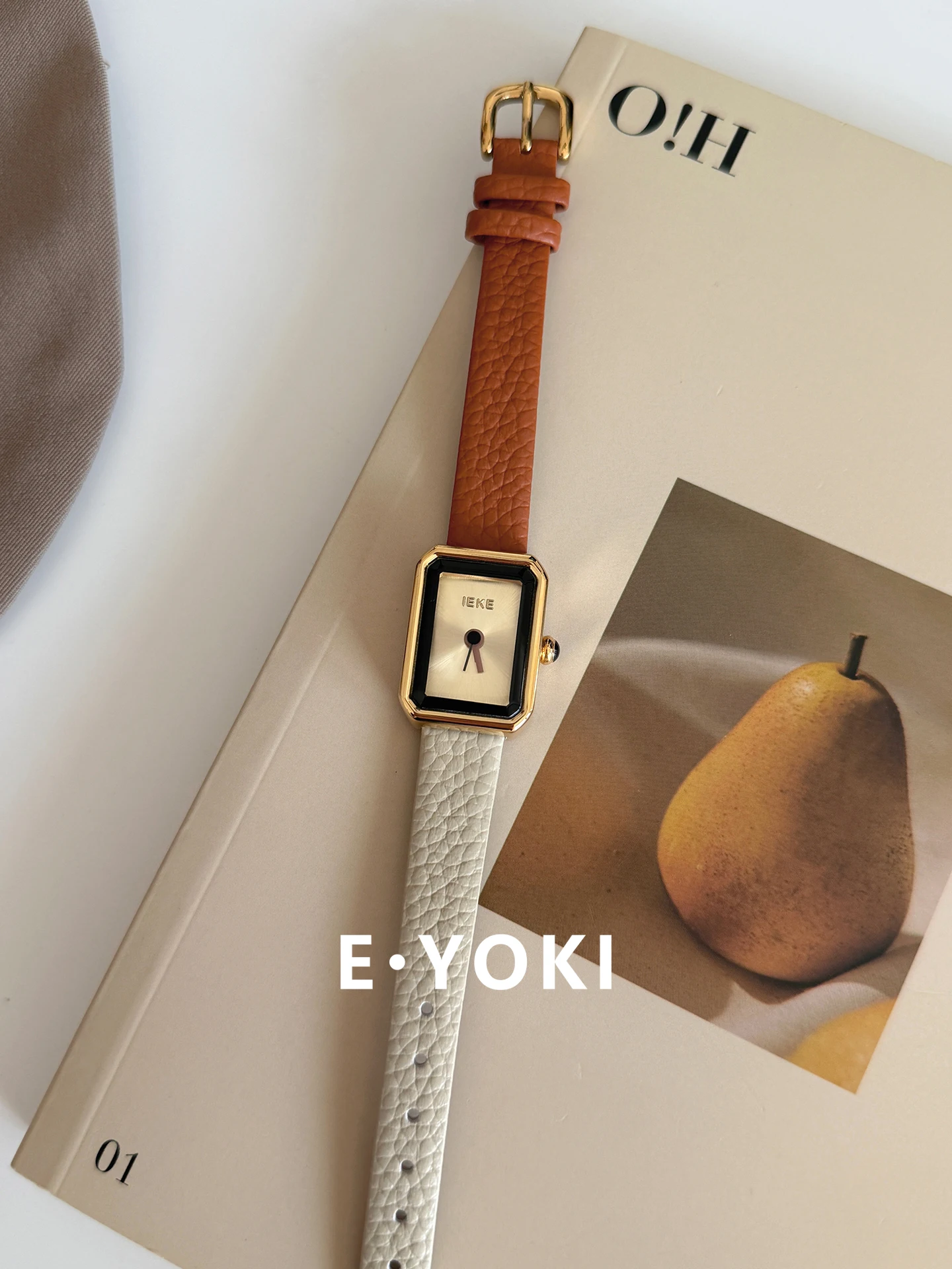 New women's watchbrown beige two tone leather small square watch female watch female casual versatile quartz women's accessories