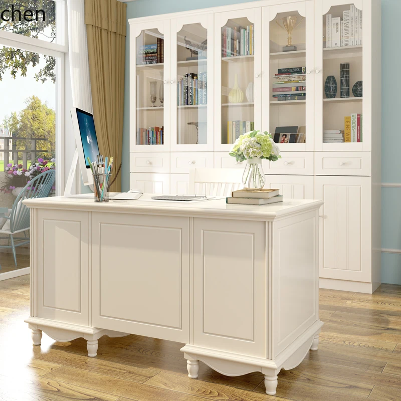 

HXL all solid wood desk household computer desk white furniture writing desk study table