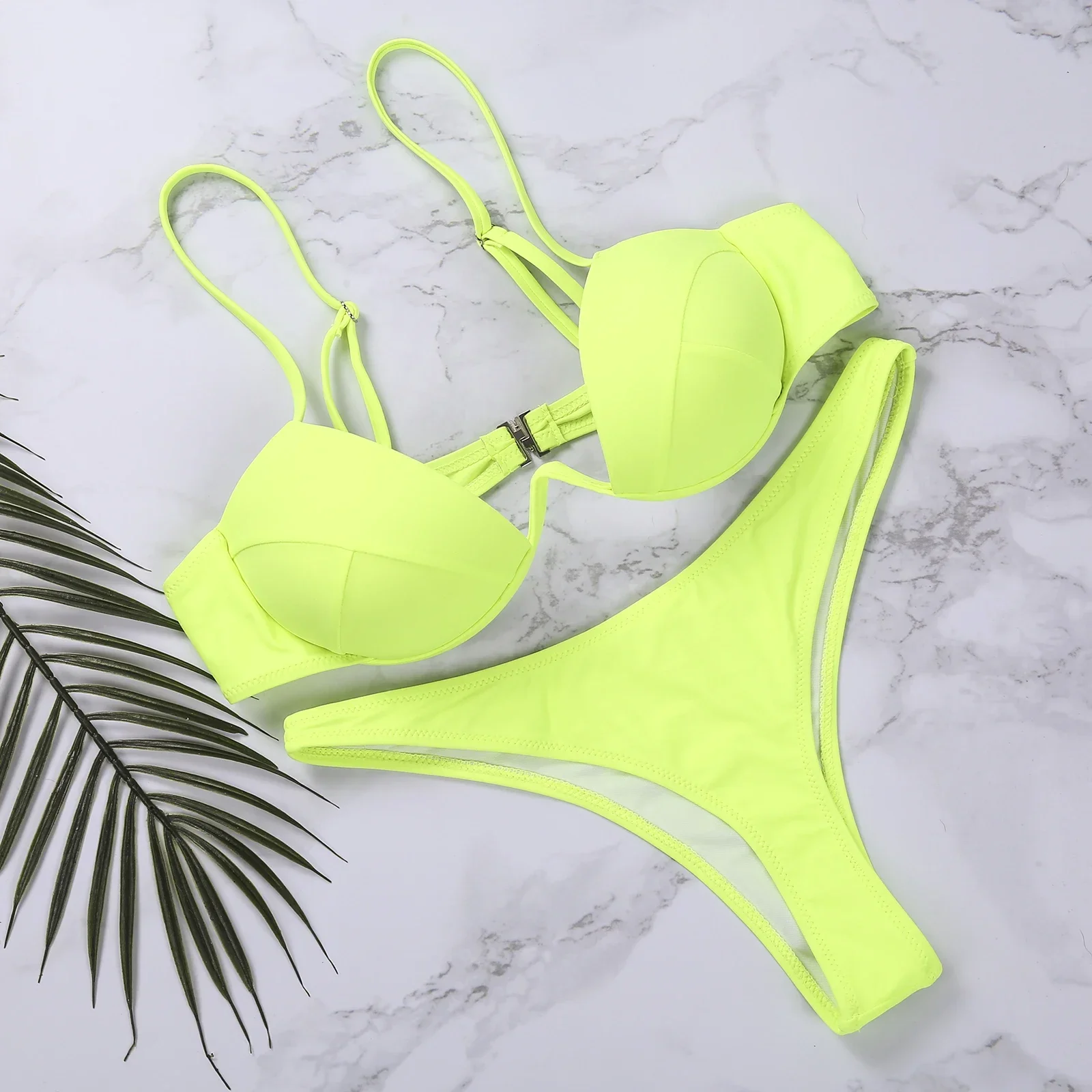 Women Push Up Two Piece Bikini Swimsuits Solid Color Bra Padded Swimwear Bathing Suit