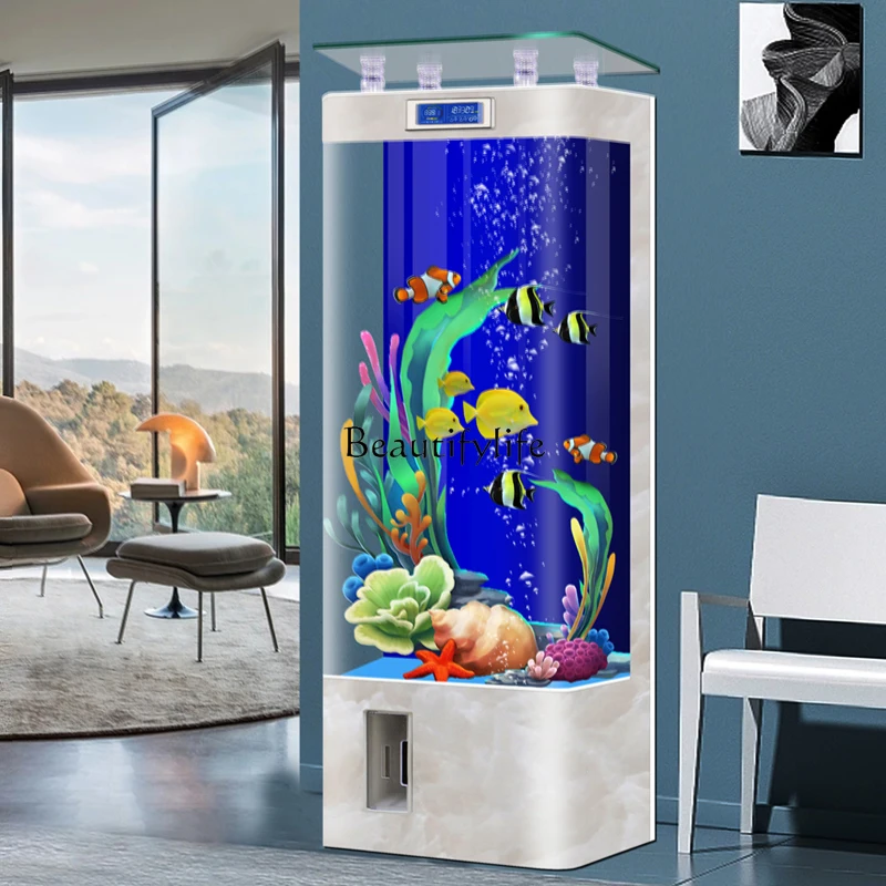 2024 New Intelligent Hot Bending Integrated Molding Glass Fish Tank Living Room Vertical Ecological Aquarium