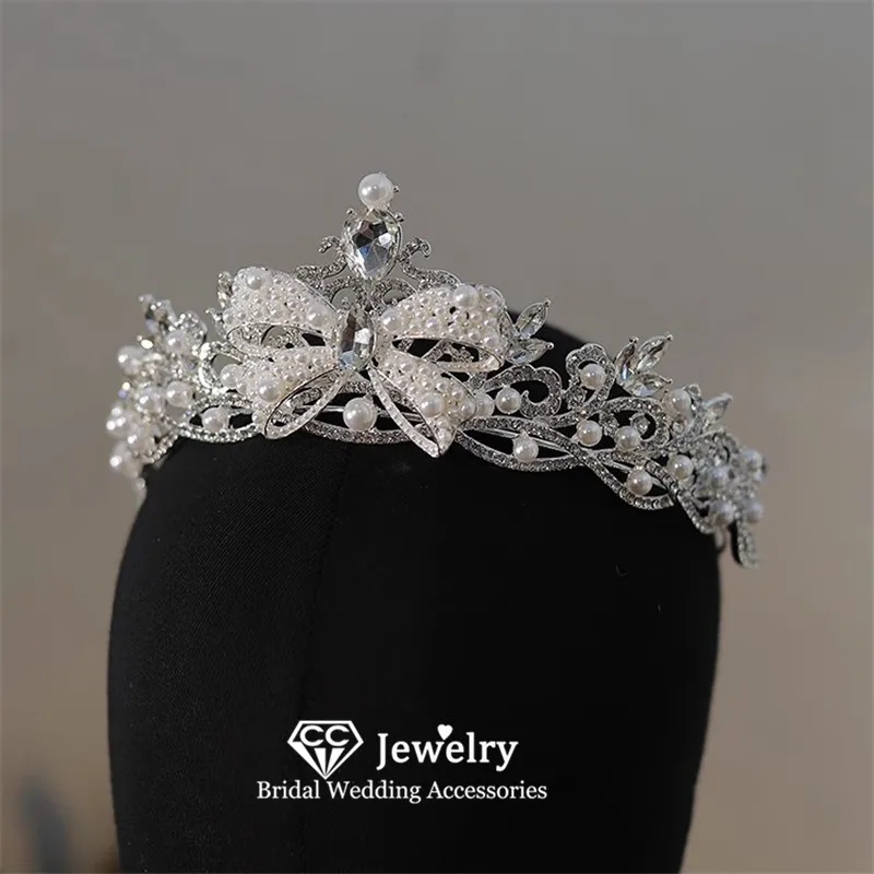 

CC Luxury Crowns Women Hair Accessories Wedding Hairwear Bridal Headpiece Engagement Jewelry Bow-Knot Shape Tiaras Headband FO50