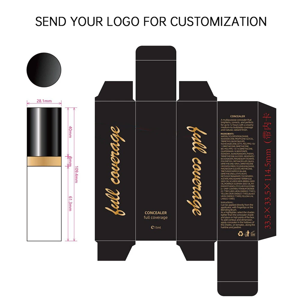 Corretivo líquido de marca própria de 4 cores logotipo personalizado tubo redondo com tampa preta contorno à prova de suor maquiagem facial de longa duração vegana