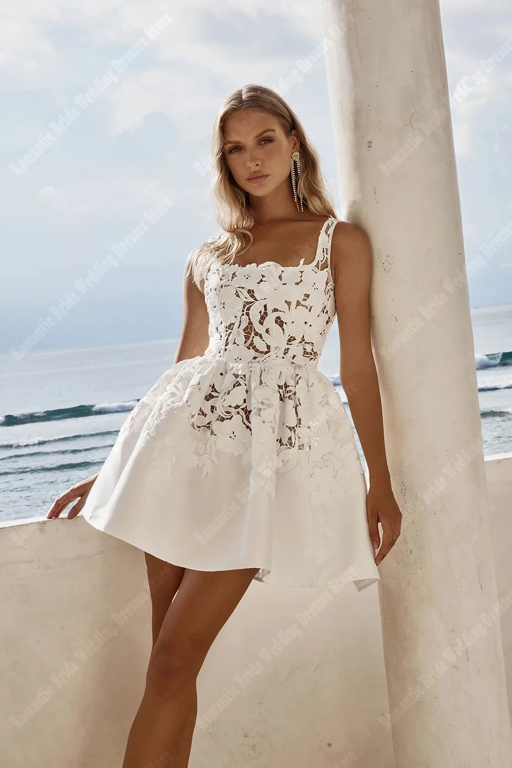 Square Collar A-Line Women Wedding Dresses Bright Lace Printing Bridal Gowns Mopping Length Party Vestidos De Novias Customized