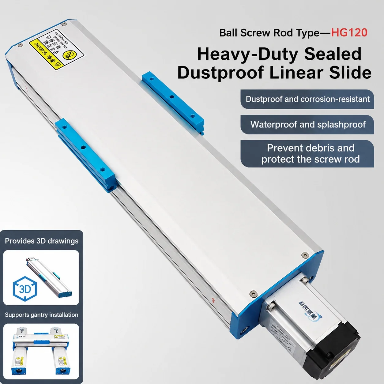 Heavy Duty Sealed Dustproof Linear Module Slide Table HG120 Double Guide Rail Multiple Stroke Options With 400W Servo Motor