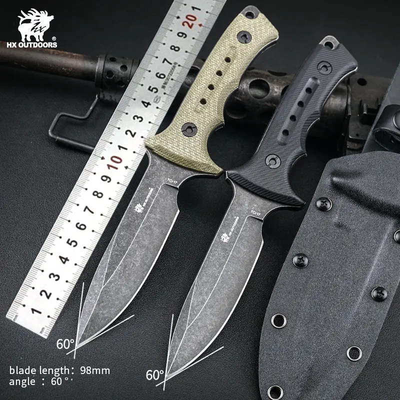 HX OUTDOORS Ranger Tactical Knives,Fulltang Hunting Knife,Camping Survival Knives,Rescue Knife With Kydex,G10/Flax Handle EDC