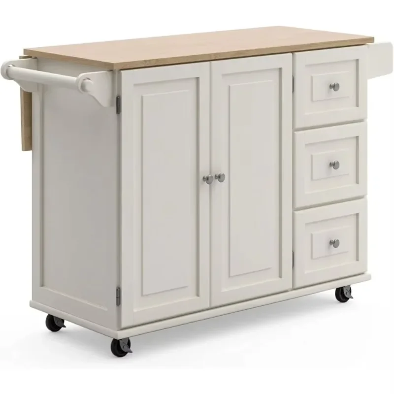 Mobile Kitchen Island Cart with Wood Drop Leaf Breakfast Bar,Soft White