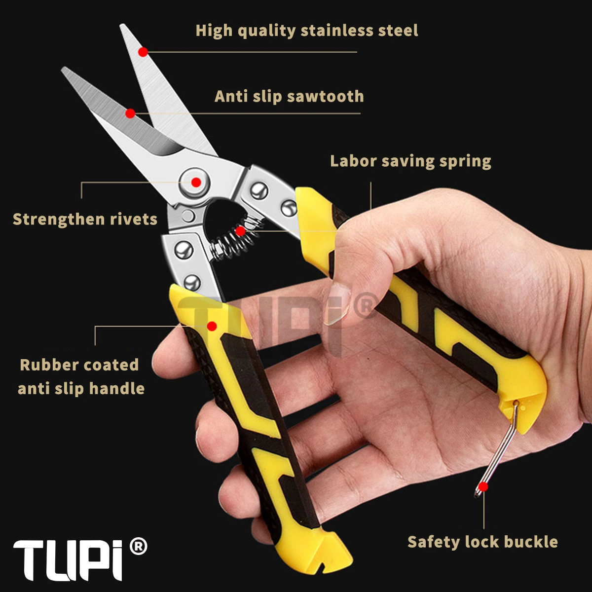 TUPI Industrial Aviation Snips Stainless Steel Cutter With Safety Lock, Metal Shears For Sheet Metal/Plant Equipment Maintenance