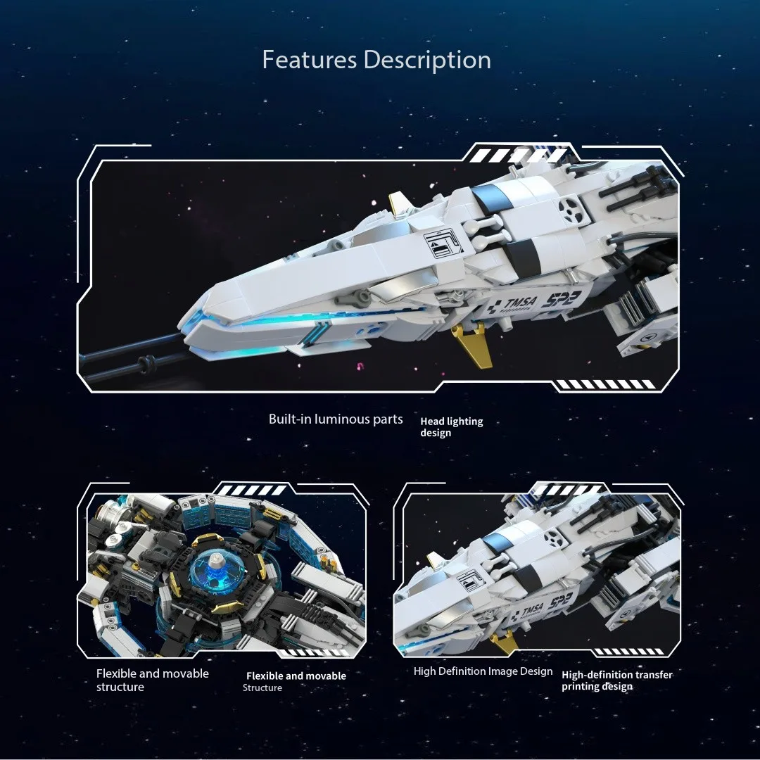 Galaxy Comet Spaceship Building Set 850PCS Sci-Fi Model Luminous Parts Metal Detailing Flexible Moving Part Adventure Toy Gifts