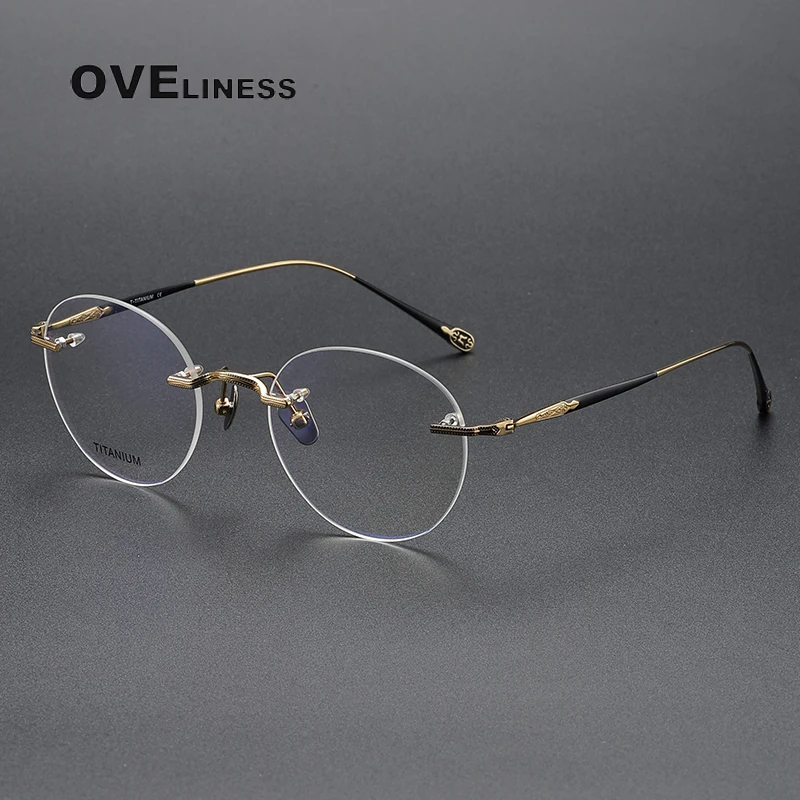 

Quality Vintage Pure Titanium Glasses Frame Men Women Retro rimless Eyeglasses 2024 New Luxury Brand Eyewear
