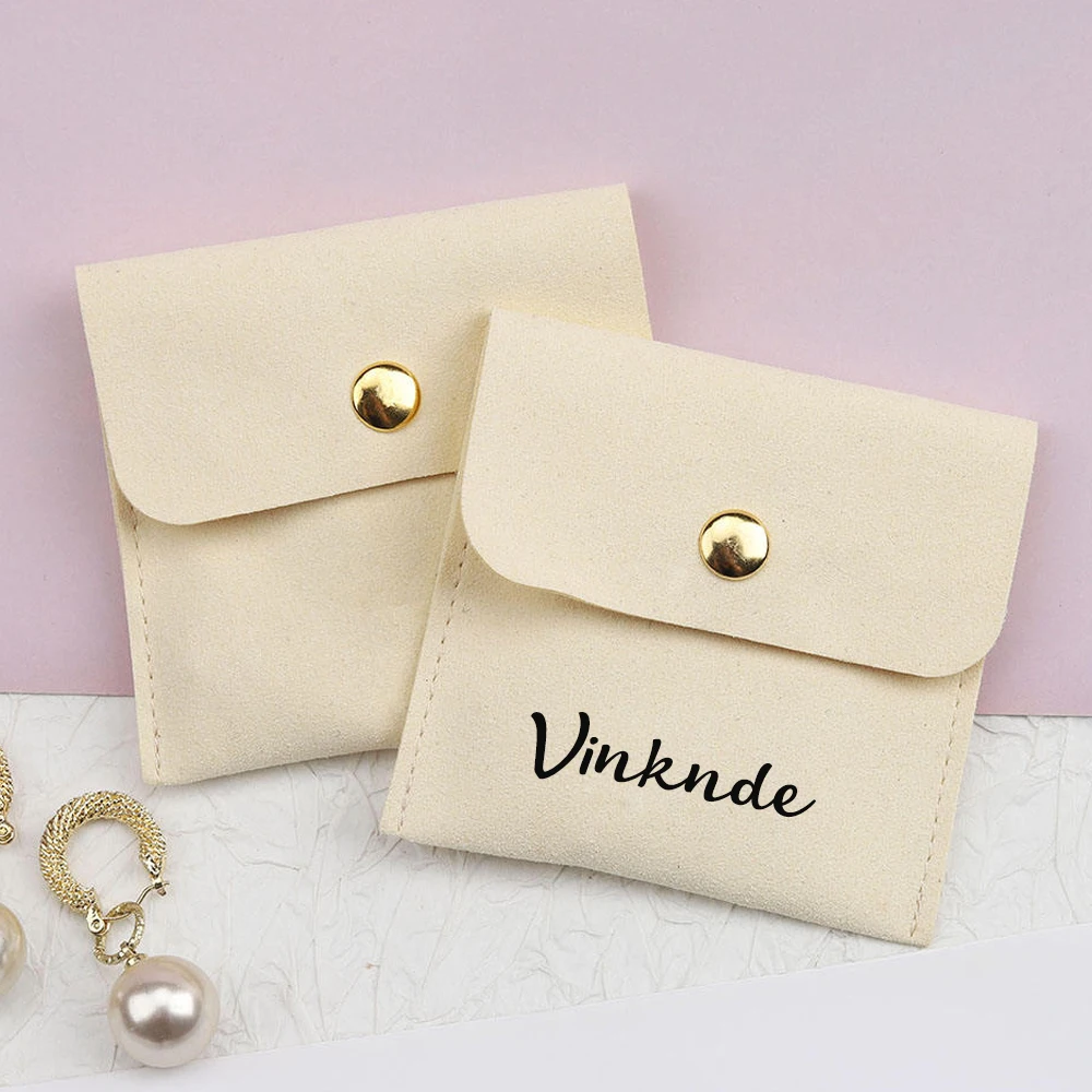 

Microfiber Jewelry Bags With Gold Snap Custom Logo 6x6cm Packaging Dust Pouches For Bracelet Necklace Ring Earrings Wedding Gift