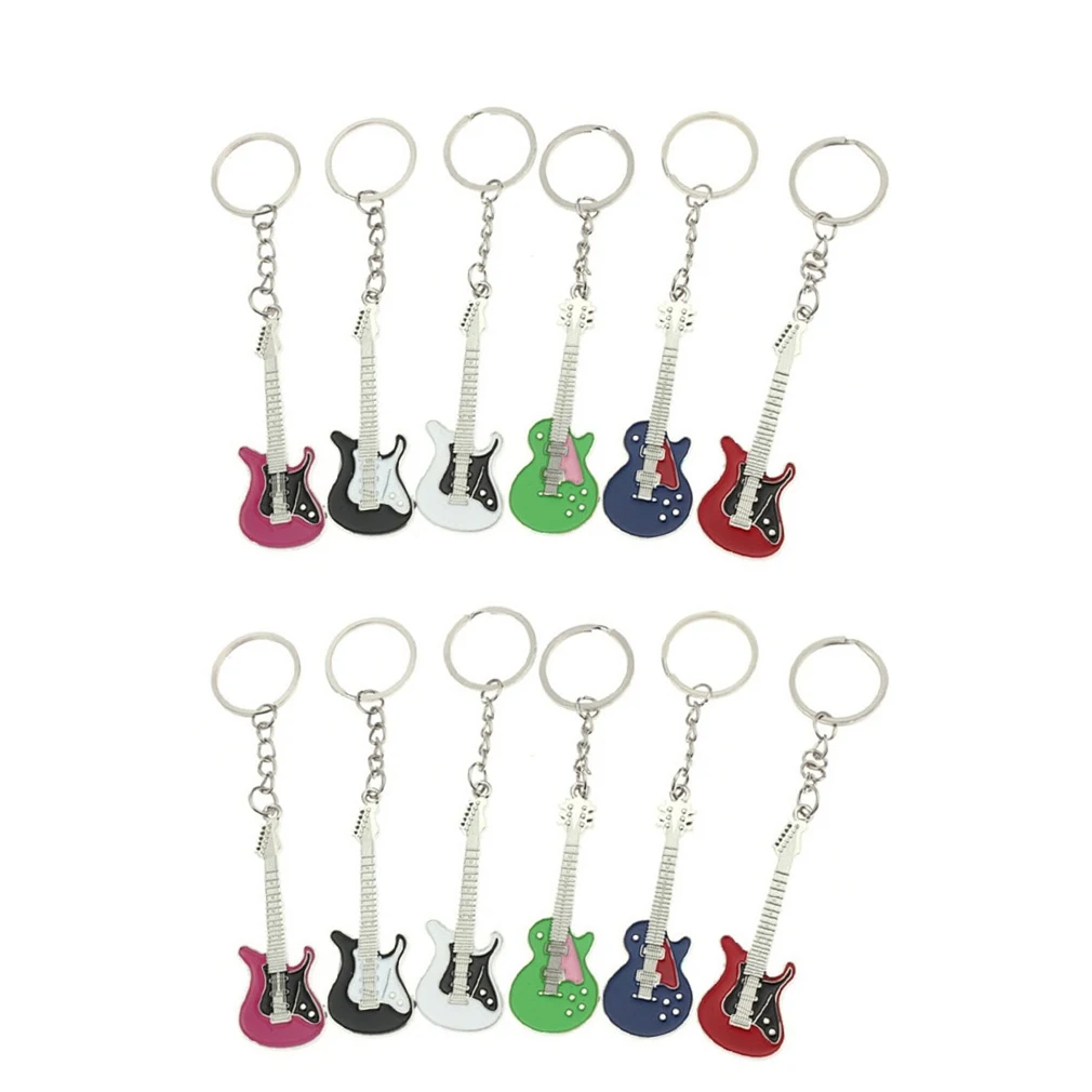 

30Pcs Men Womens Guitar Keychains pink blue red black Key Chain Charms for Bag Car Keyring Accessories Gift