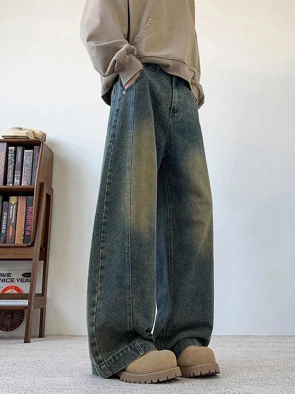 

Мужские широкие джинсы American Decision: теплые зимние повседневные свободные прямые брюки из хлопкового денима в винтажном стиле