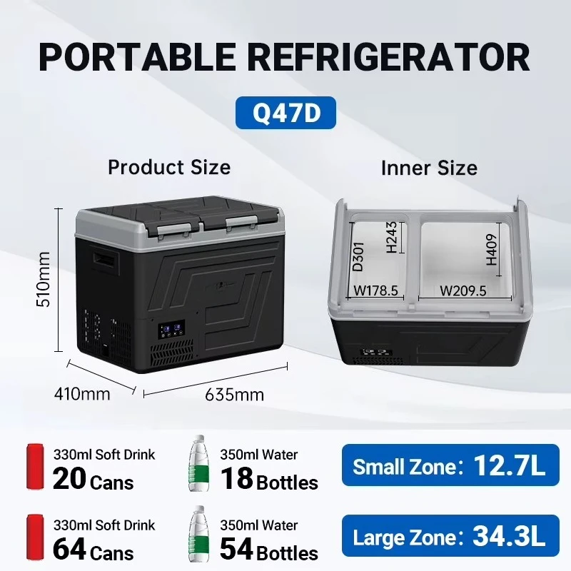 Durable 12V 24V R134A Car Fridge Anti-Vibration Low Noise Smart App 47L Compressor Freezer for Rv Truck Motorhome Trailer
