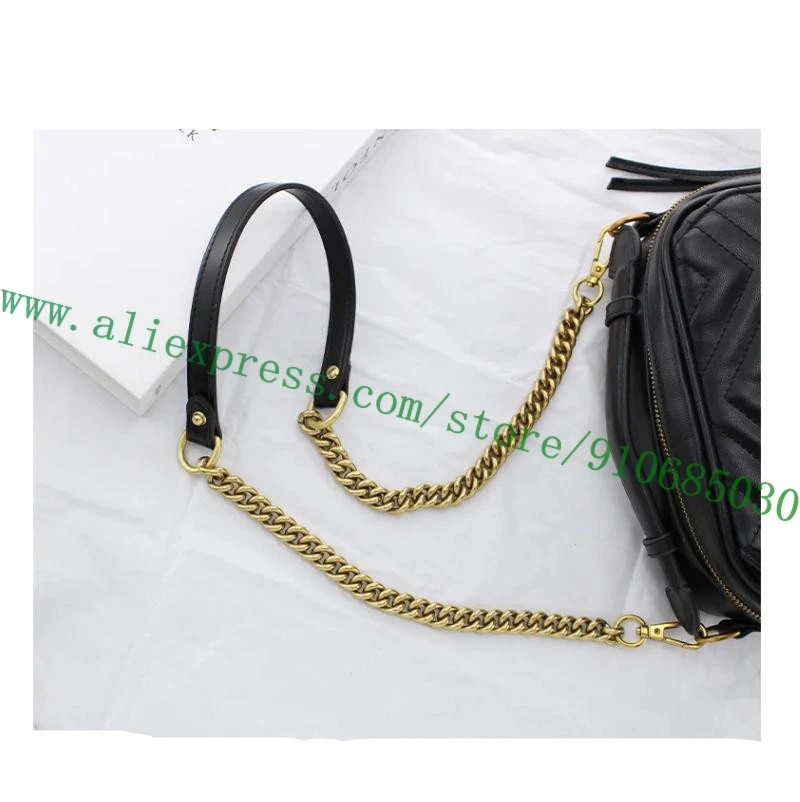 

Black Leather Pad Vintage Golden Chain Bag Strap For Designer Women Marm0nt Handbag Lady Purse Carry Belt 60-130cm