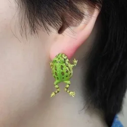 New Personality Funny Green Frog Toad Stud Earrings Exaggerated Cute Cartoon Metal Animal Earrings For Women Party Jewelry