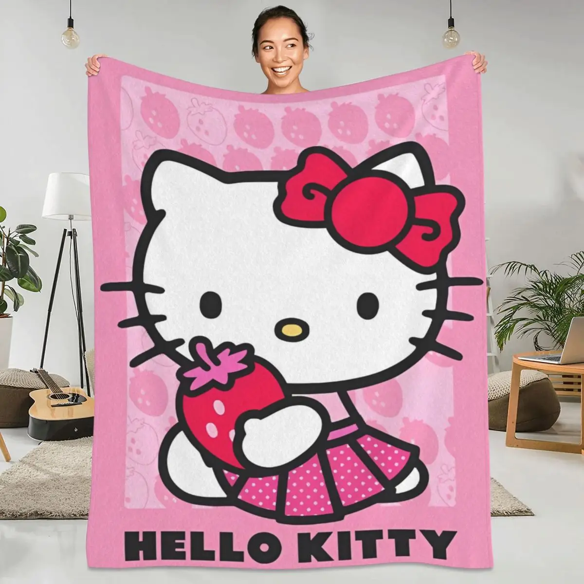 Soft Blanket Camping Kawaii Sanrio Hello Kitty Throw Blanket Cute Cartoon Flannel Bedspread For Chair Sofa Bed Sofa Bed Cover