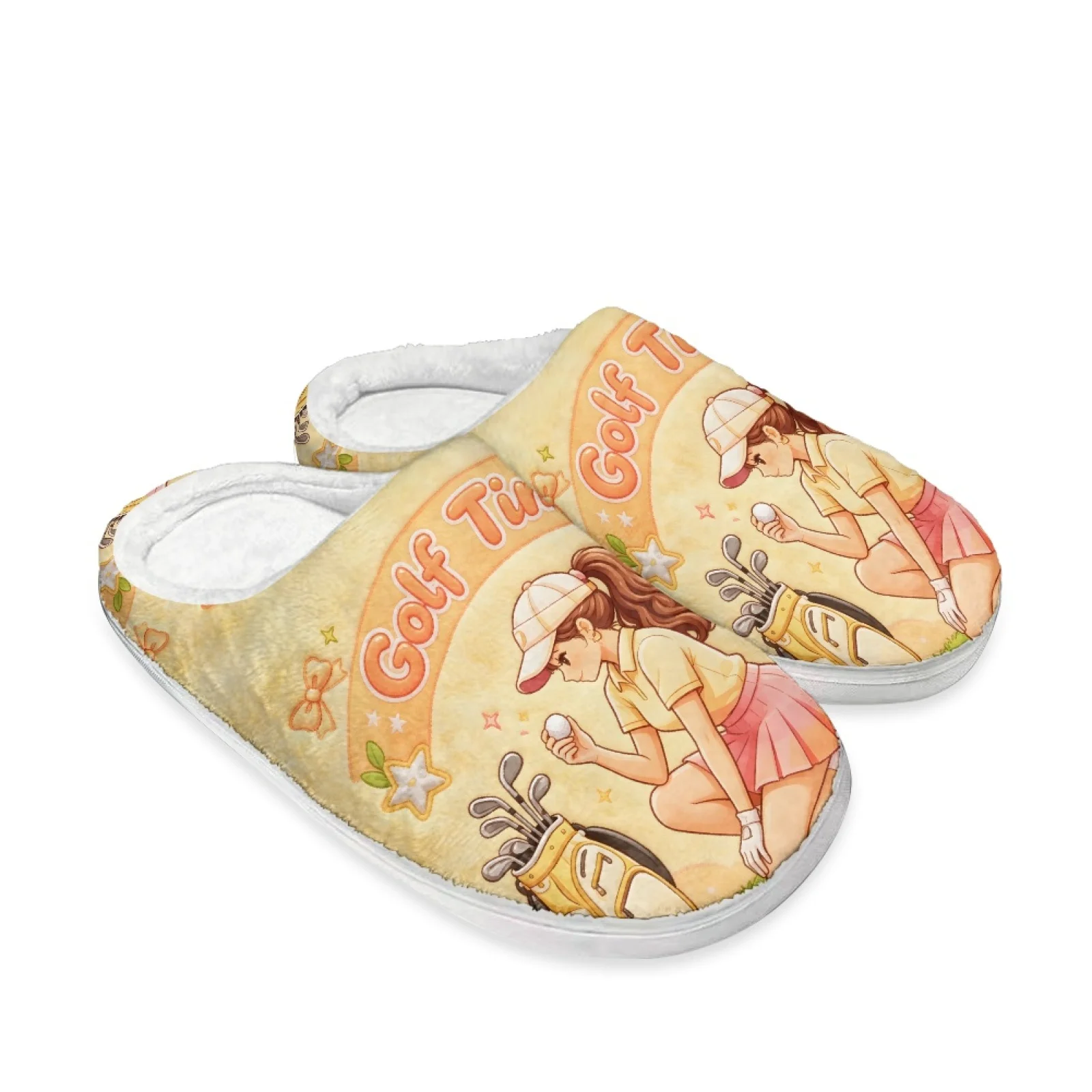 PENSTROLL Golf Girl Print Non-Slip Fuzzy Bedroom Slippers House Shoes That Don't Rub Top Of Foot Freelancer Home Shoes