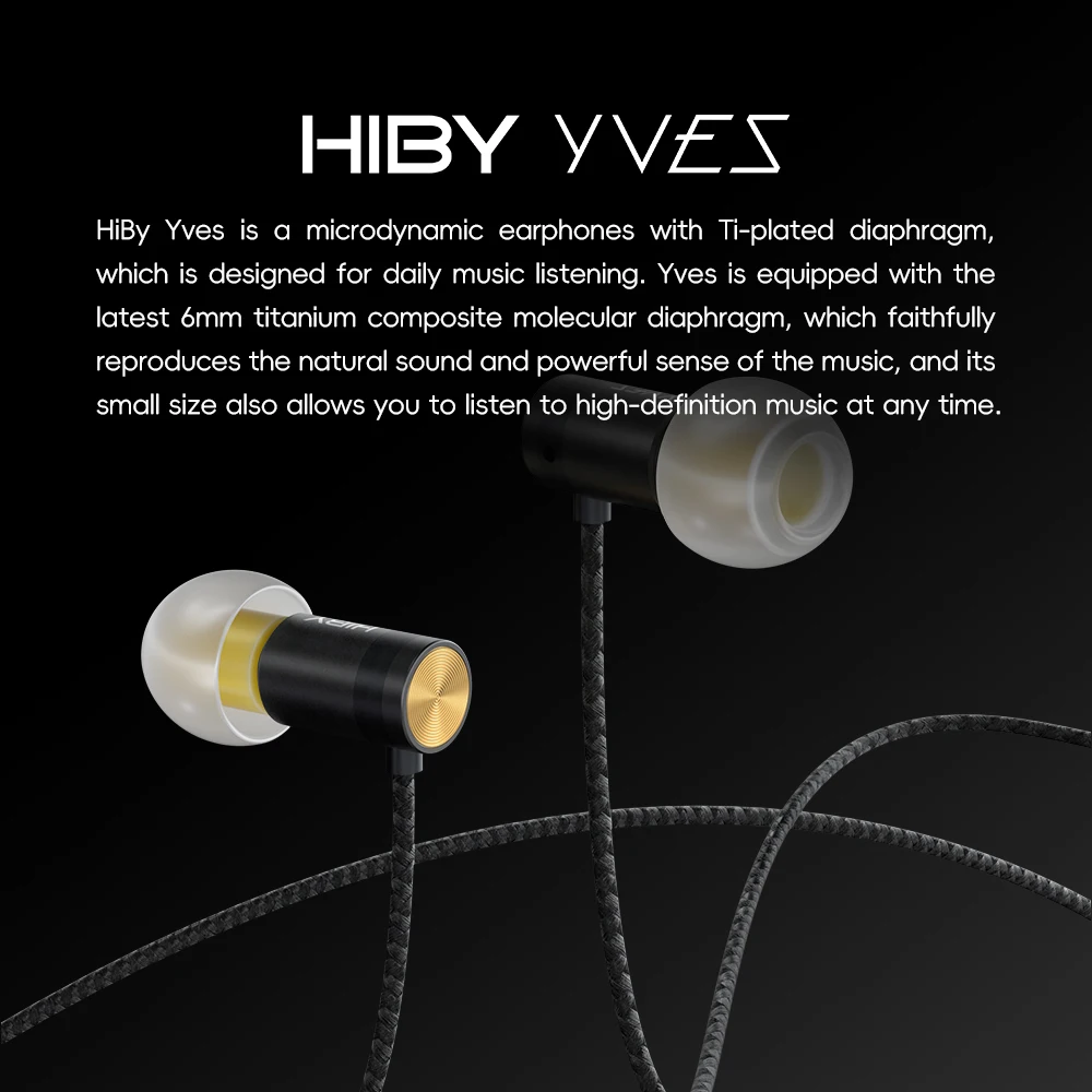 HiBy Yves 6mm Micro-dynamic Ti-plated HiFi Earphones High-magnetic Driver Low Resonance Chamber Noise-isolation Skin-friendly