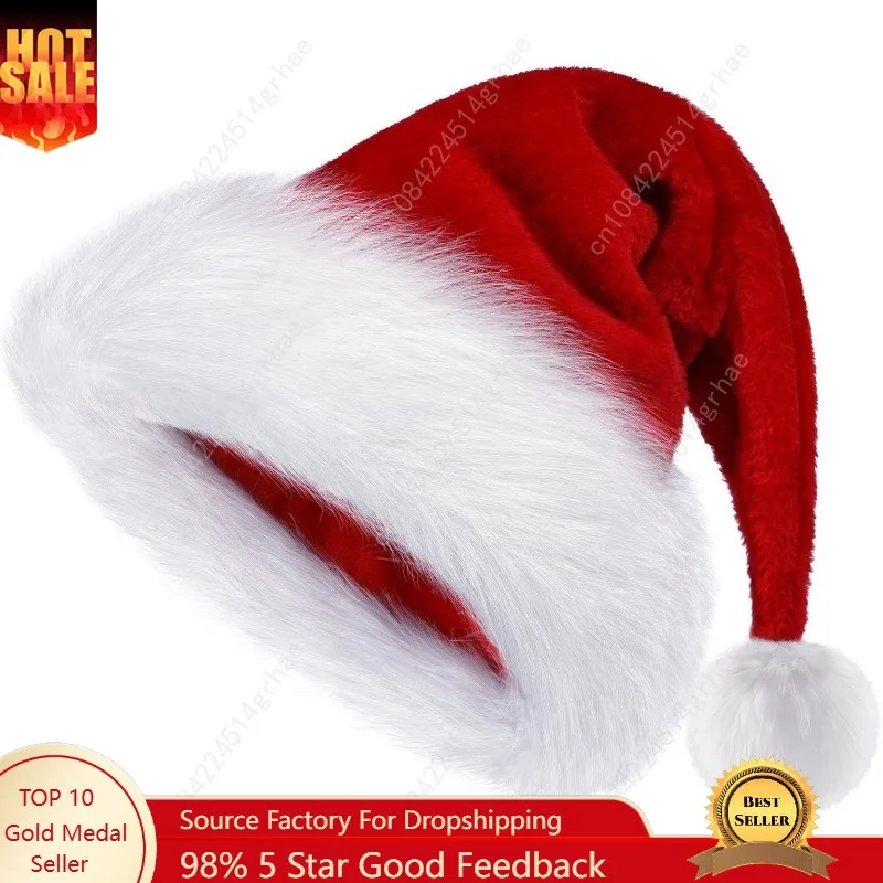

Christmas Hat, Santa Hat Holiday for Adults Unisex Velvet Comfort Extra Thicken Fur Xmas Hat for New Year Festive Party