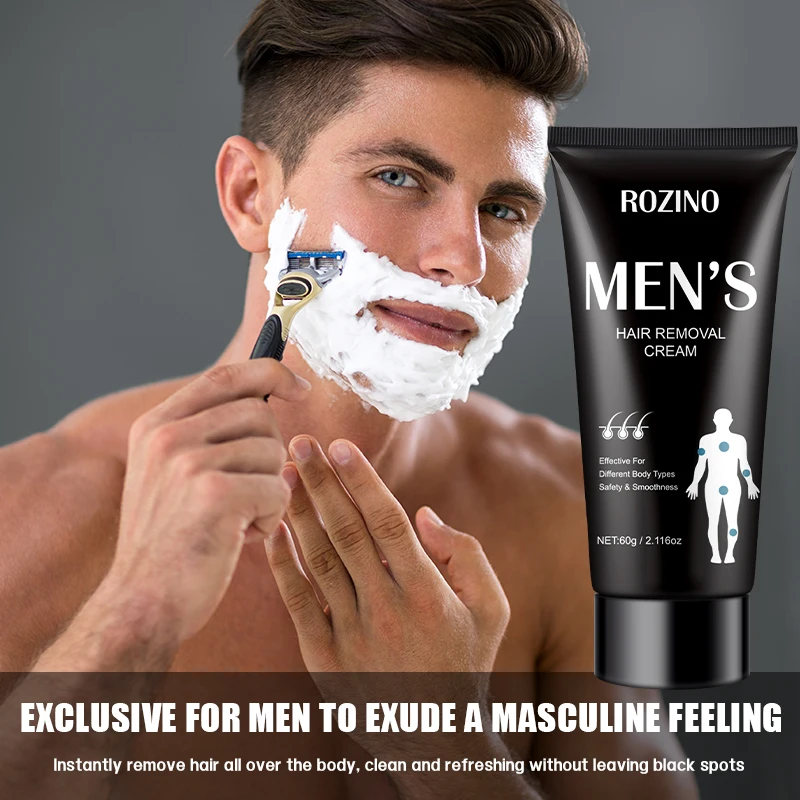 ROZINO men's hair removal care cream has a soft and smooth texture, is easy to apply, and is simple and convenient to use. Gently treats the skin's surface, reducing irritation, leaving the skin feeling soft and smooth after use, meeting the daily body hair removal care needs of men.