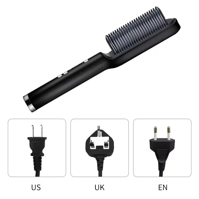 Hair Straightener Curler Hot Comb Brush 2in1 Ionic PTC Ceramic Fast Heating Beard Straightening Brush Anti-Scald Hair Styling - view 5