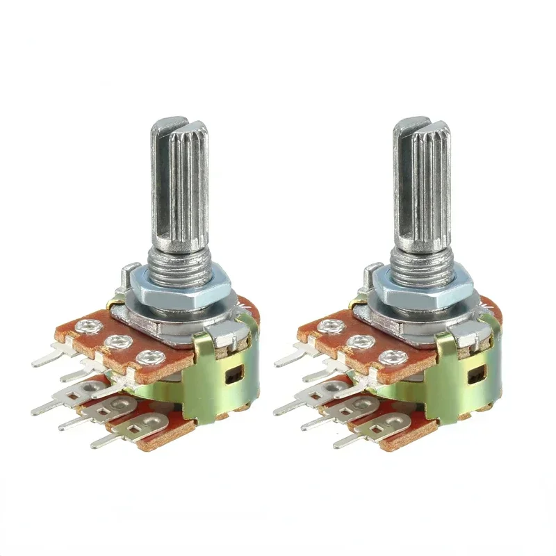 5pcs WH148 B1K B2K B5K B10K B20K B50K B100K B500K 6 pin Shaft Amplifier Dual Stereo Potentiometer 1K 5K 10K 50K 100K 500K 1M Ohm