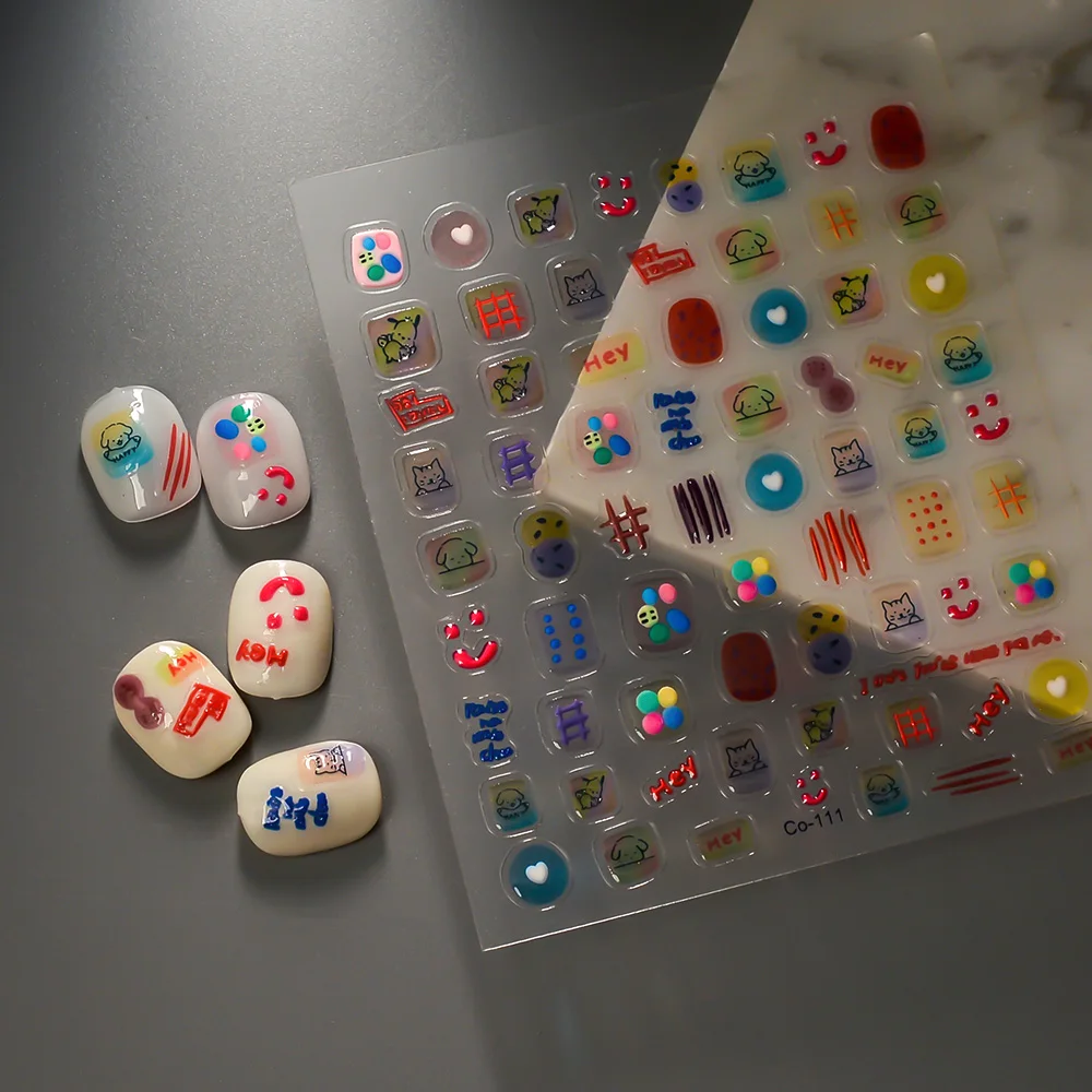 1PCS 5D Love Nail Stickers Quick-Drying Niche Self-Adhesive Nail Accessories High-End Three-Dimensional Relief Stickers