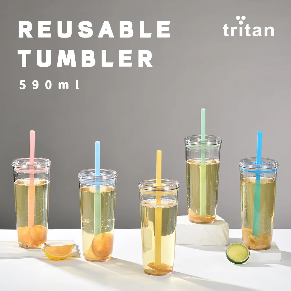 590ml Tritan Single-layer Water Cup With Straw And Sealed Lid For Women And Students,Outdoor Drinking Utensils,Gift Coffee Mug