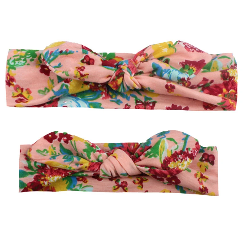 2Pcs/Set Mom Baby Headbands Mother Baby Turban Mom Daughter Rabbit Ears Hairband Floral Print Parent-Child Hair Accessories