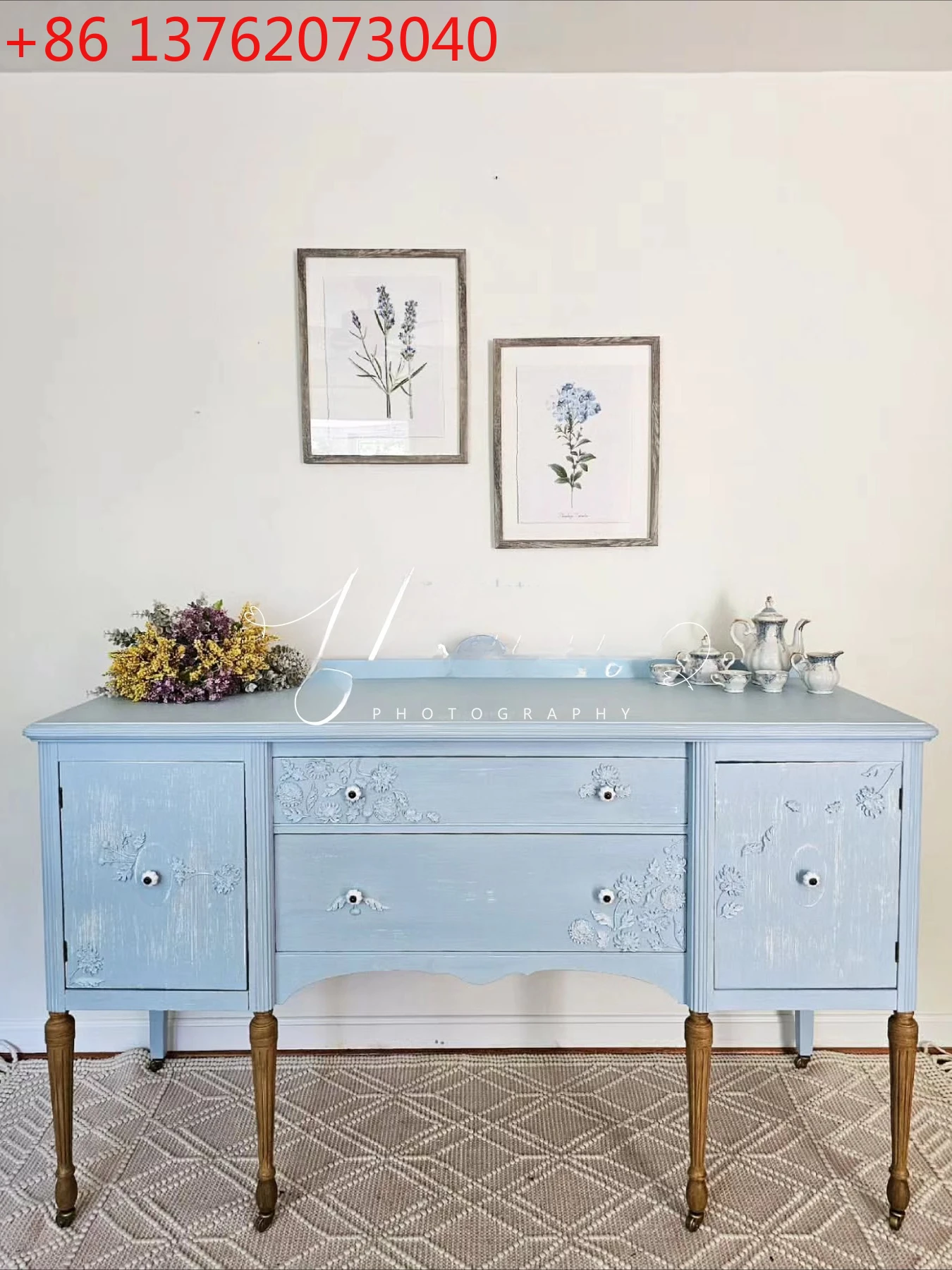 

French solid wood retro dining side cabinet American retro living room locker