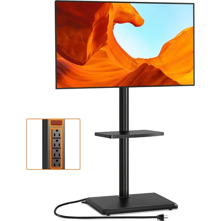 

Floor TV Stand with Builtin Power Outlet for 3260 inch TVs up to 88 lbs Adjustable Height and Swivel Design with Safety Wood Ba