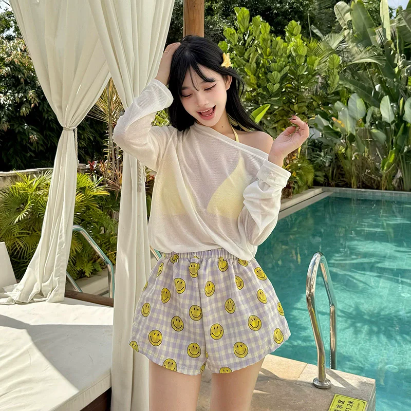 

WackDaria Women 4 Pieces Bikini Set With Mesh Cover Up Classic Maillot De Bain Femma Купальник Beach Cute Bathing Suit