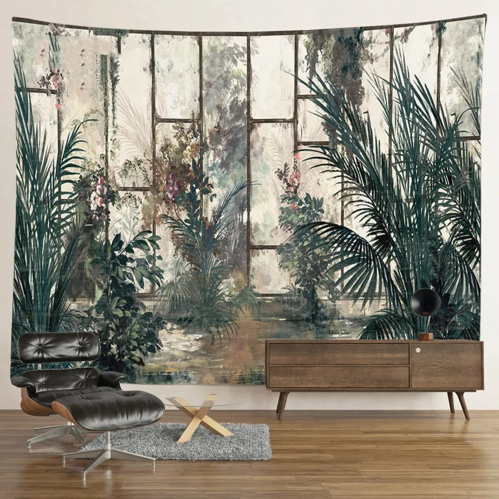 Forest Tree Plant Tapestry Vintage Tropical Plant Theme Wall Hanging Room Decor Aesthetic Tapestry Home Dorm Bedroom Decoration