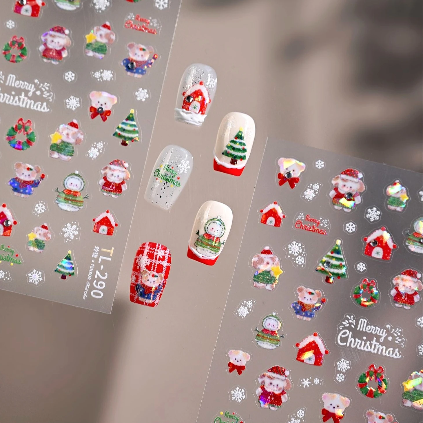 

Koala Christmas Tree Pine Wreath House Bowknot Snowflake Crystal Snowman Garland Winter Santa Claus DIY Nail Art Stickers Decals