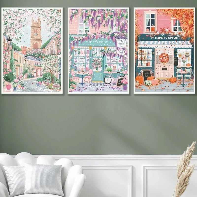 Paris London Hungary Travel Poster and Print Coffee Afternoon Tea Canvas Painting Wall Art Pictures for Room Home Office Decor--
