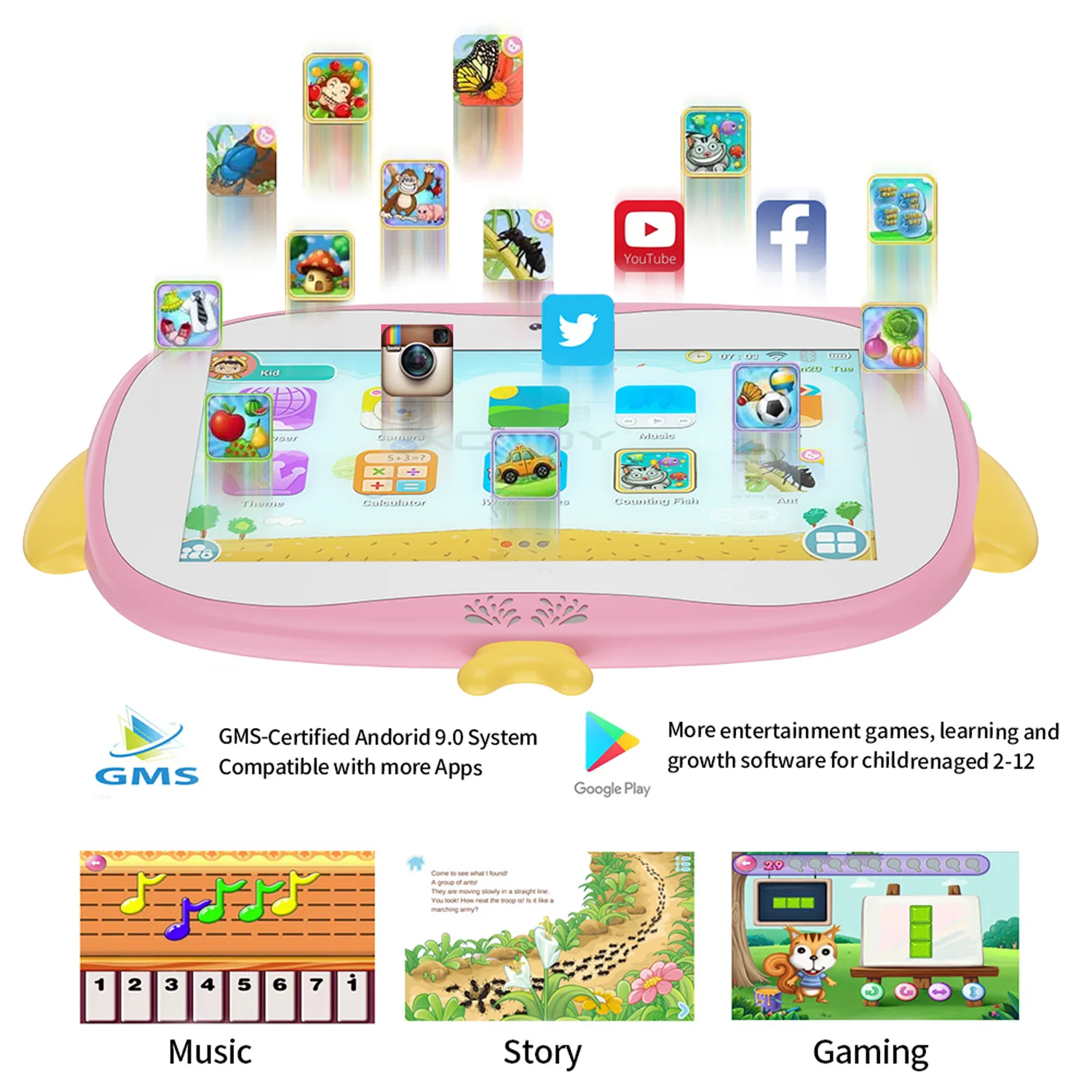 2026 New Cartoon Pattern 7 Inch Kids' Tablets Android Learning Education Tablet PC Kids-Proof Protective Case Tablet 4000mAh
