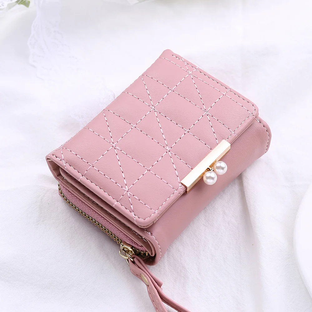 

Women's Wallet Tri Fold Card Bag PU Multi Objects Pocket Short Fashion Embroidered Love Pattern Korean Minimalist New 2024