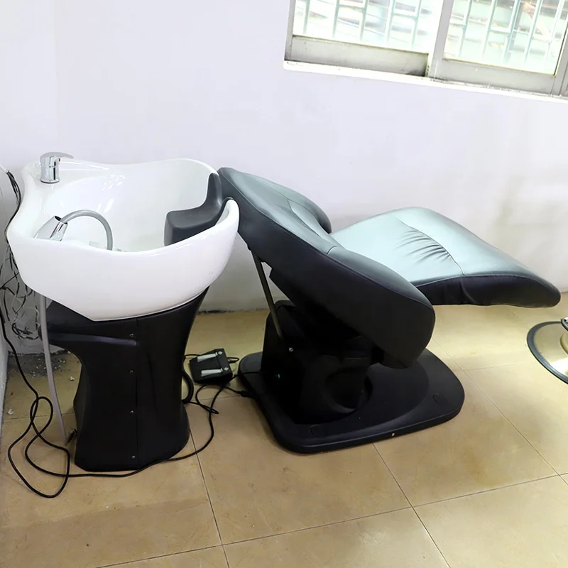 Penata rambut Salon furnitur hitam PU pijat kelas atas panas tempat tidur sampo