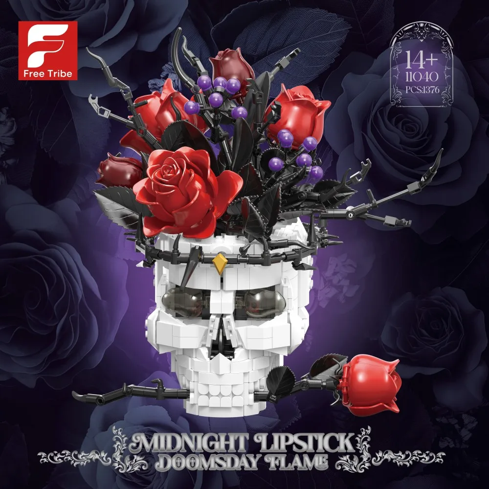 

1376 PCS Red Rose Skull Plant Flower Pot Building Blocks Gothic Horror Unique Toy Desktop Decoration Kids Holiday Gifts Toys
