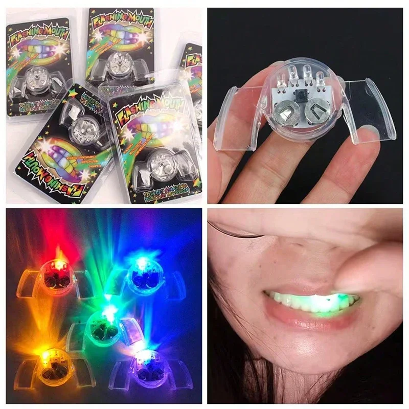 LED Light Up Mouth Braces Piece Glow Teeth Led Transparent Soft Rubber Light-up Braces for Teeth Halloween Braces Toy Glow Party