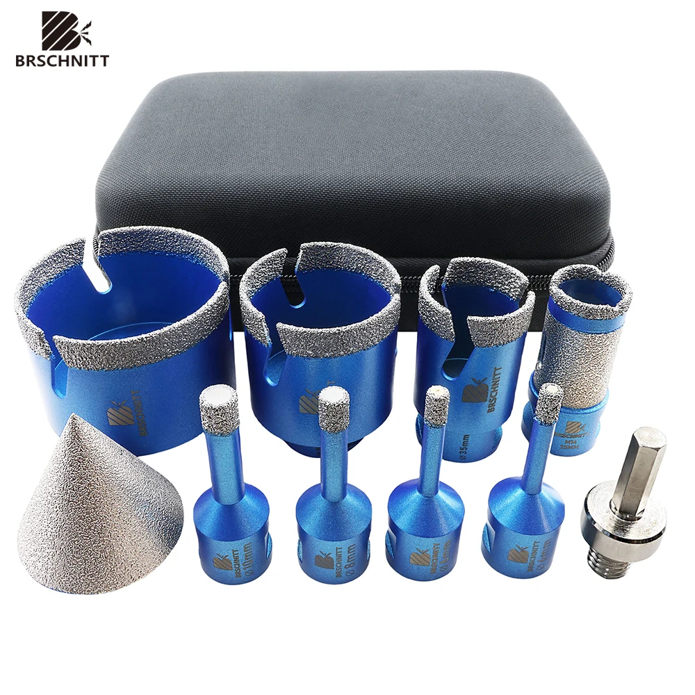 BRSCHNITT diamant foret ensemble forage fraisage peu adaptateur pour carrelage granit marbre pierre 10 pièces trou scie foret noyau