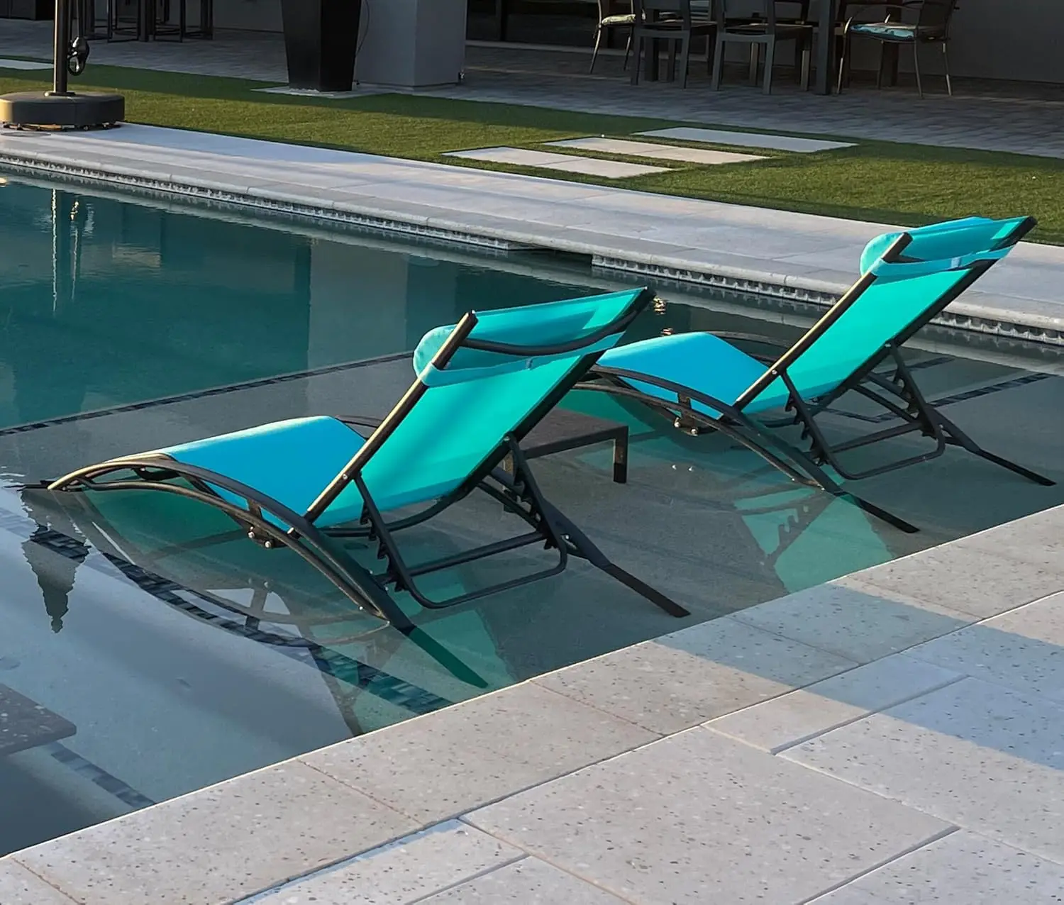 Purple Leaf Patio Chaise Lounge Set of 3Turquoise Blue