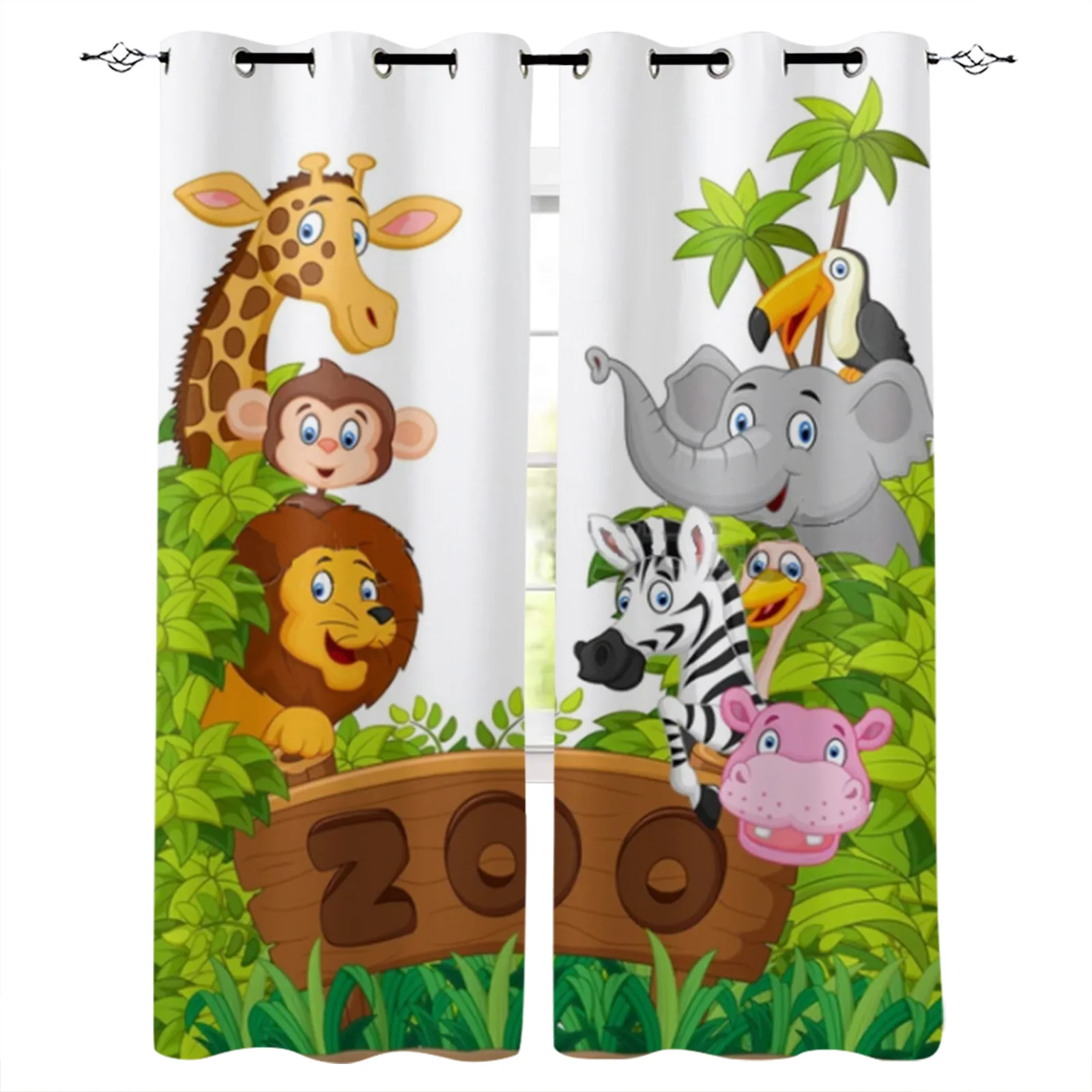 Bedroom Kitchen Curtain Cartoon Zoo Animals Collection Jungle Child Window Curtains Curtains for Living Room Decorative Items