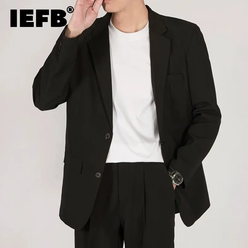 Iefb terno masculino minimalista jaquetas de volta divisão casual único breasted cor sólida masculino negócios blazers novo simples outono 9c6756